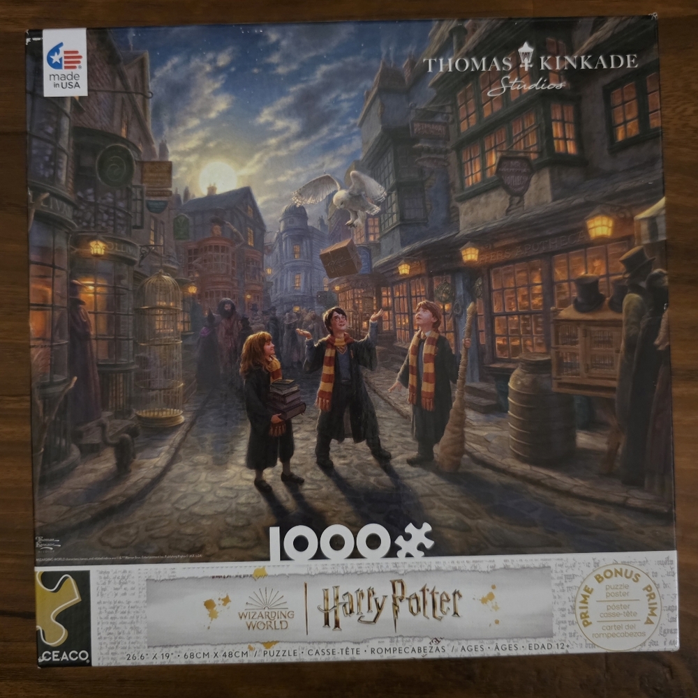Thomas Kinkade Wizarding Village Evening Puzzle - Blue, Gold, Brown